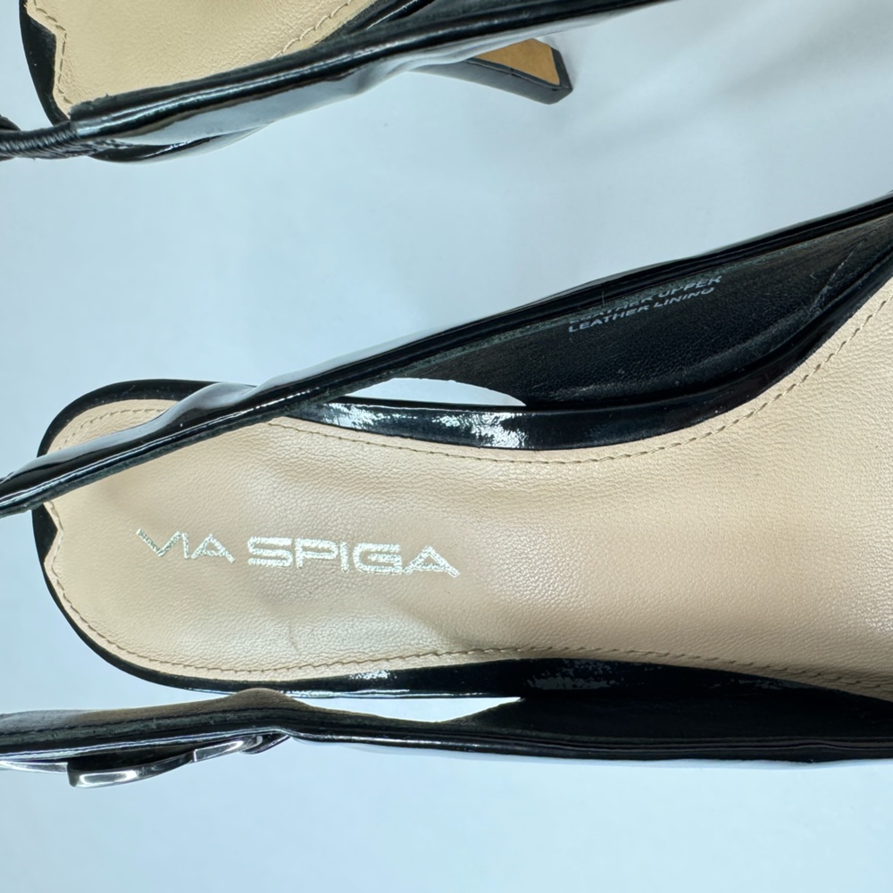 VIA SPIGA Italy Women's Peep Toe  Size 6M Slingback High Heel Black - Picture 8 of 14
